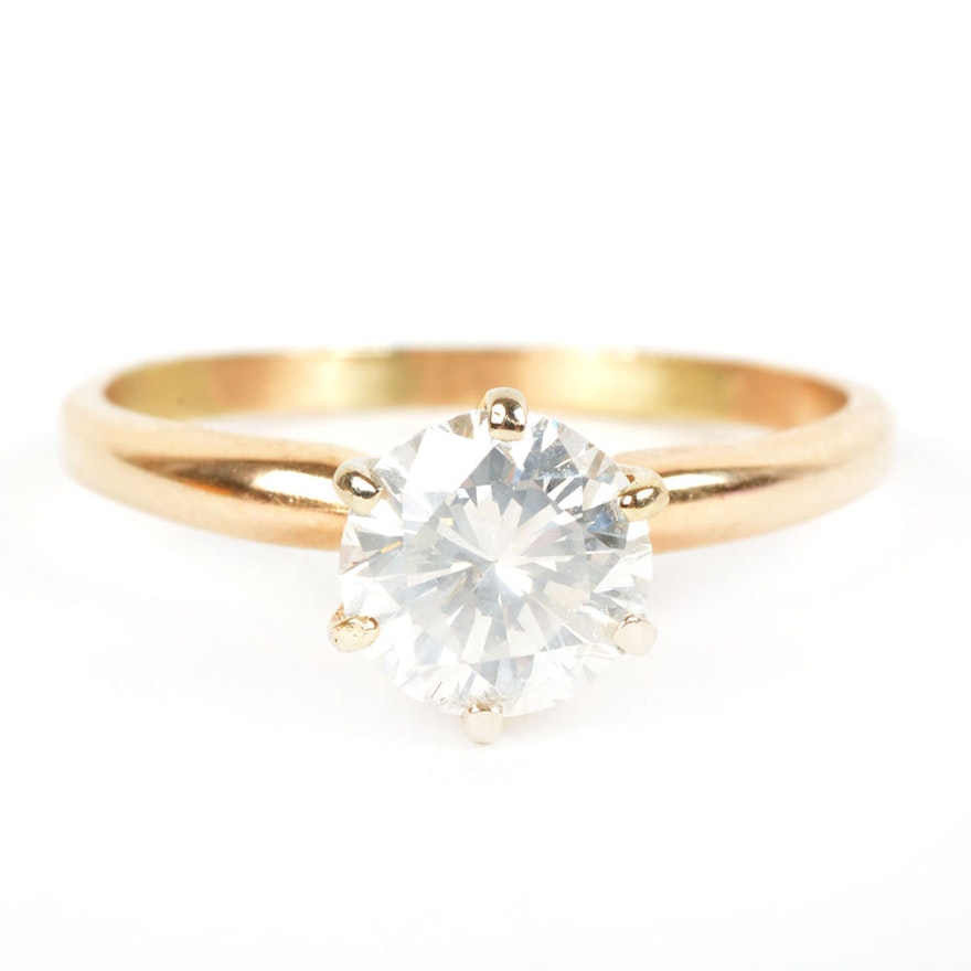 10K Yellow Gold 1.10 CTS Solitaire Diamond Engagement Ring