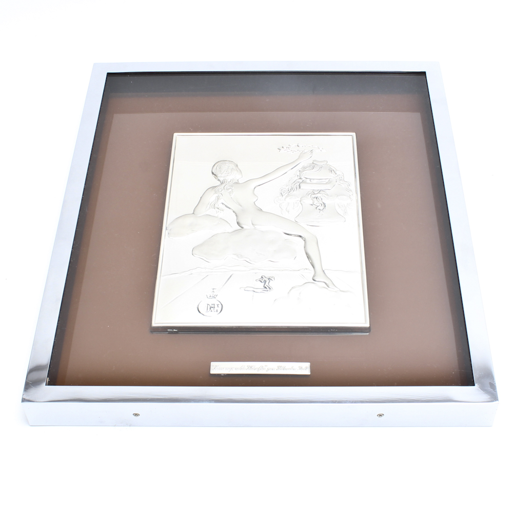 Framed Sculpture in Silver After Salvador Dalí "Homage to Philosophy"