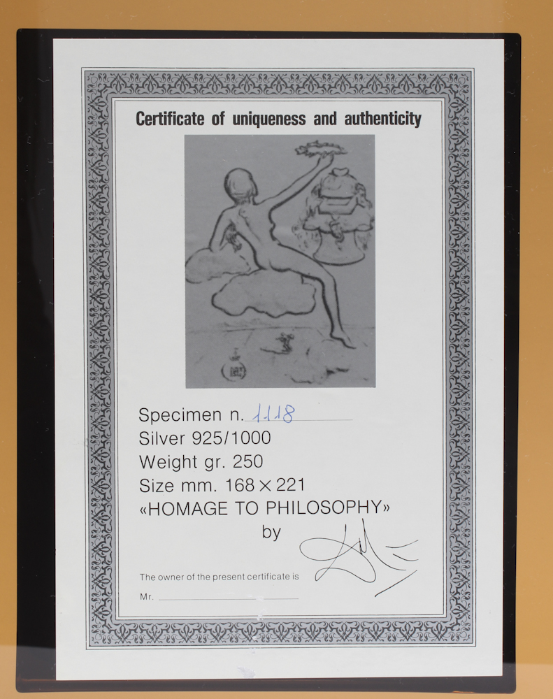 Framed Sculpture in Silver After Salvador Dalí "Homage to Philosophy"