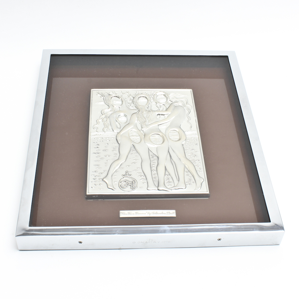 Framed Sculpture in Silver After Salvador Dalí's "Las Tres Gracias"