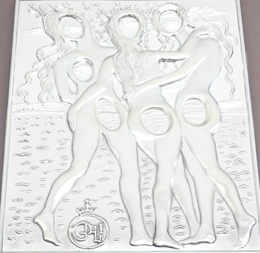Framed Sculpture in Silver After Salvador Dalí's "Las Tres Gracias"