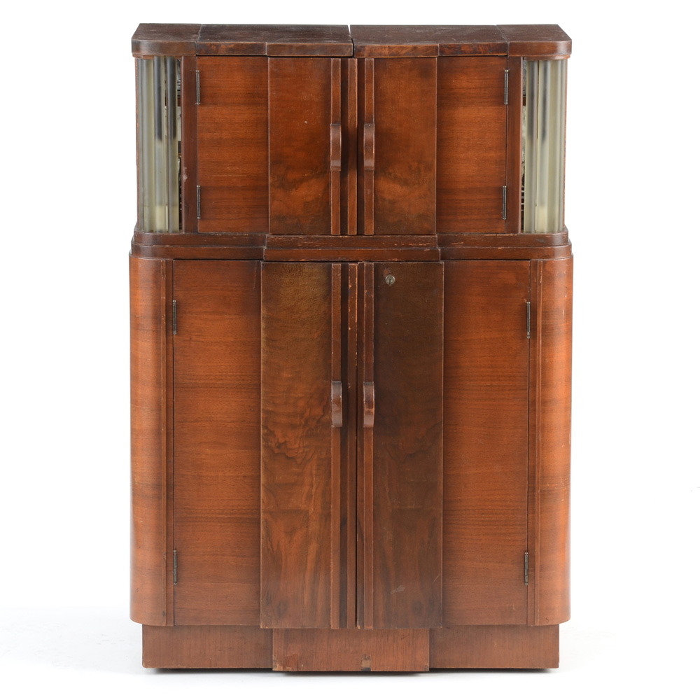 Walnut Art Deco Liquor Cabinet