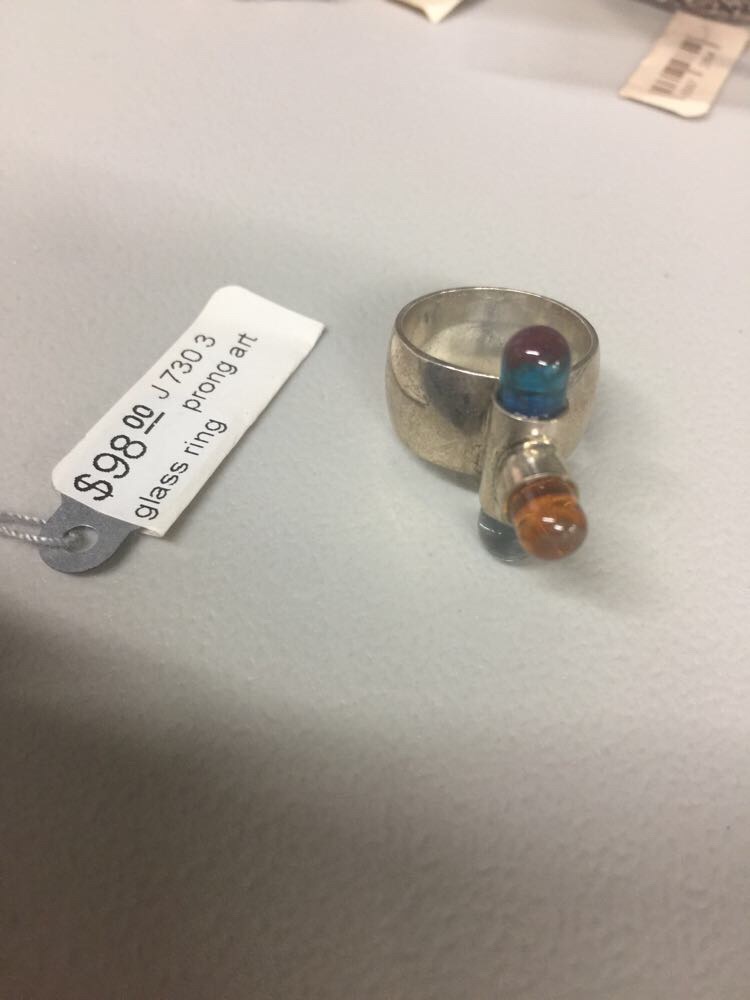 *RELOT* Sterling Glass Prong Post Modern Ring