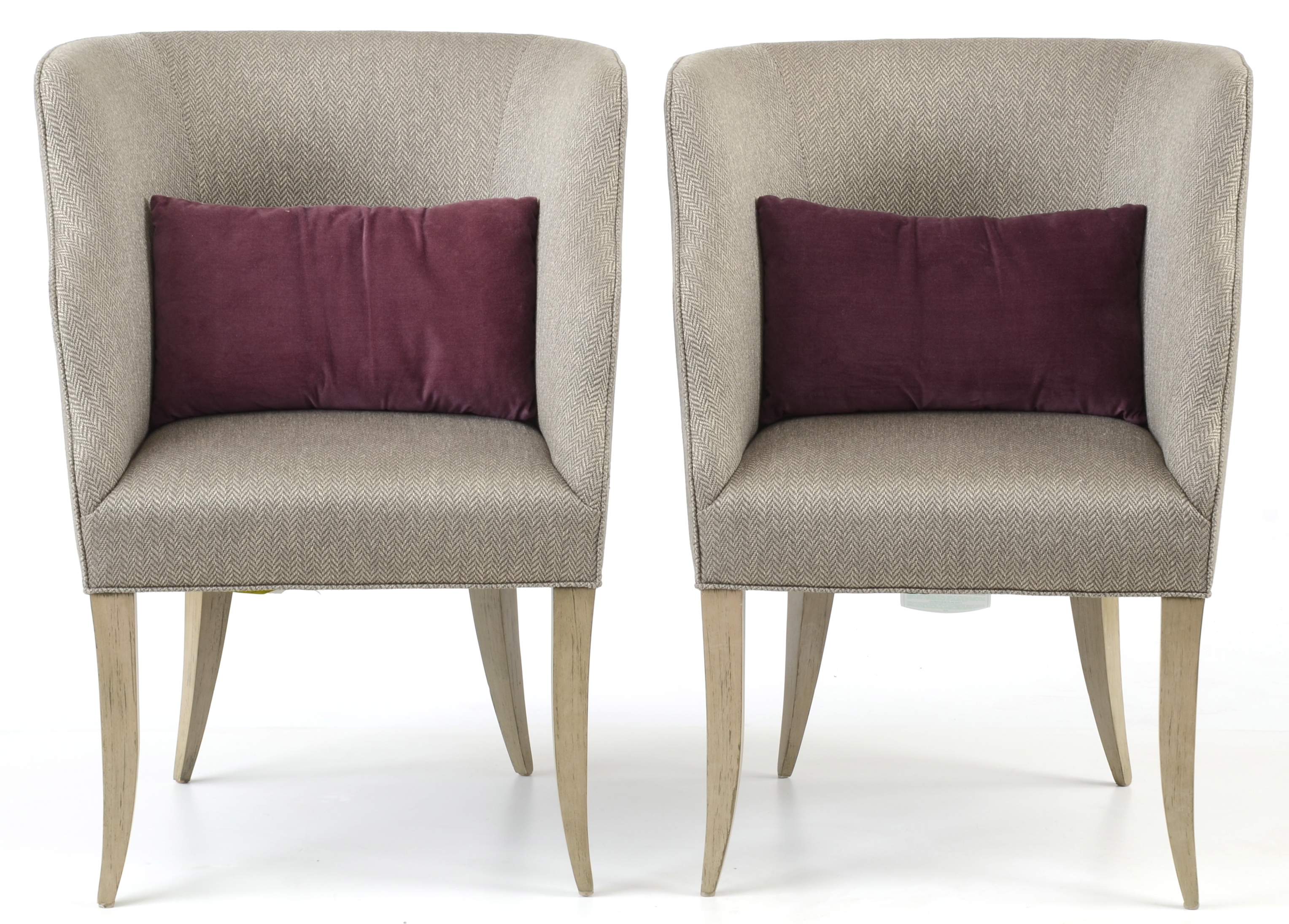 Herringbone Tweed Barrel Back Arm Chairs