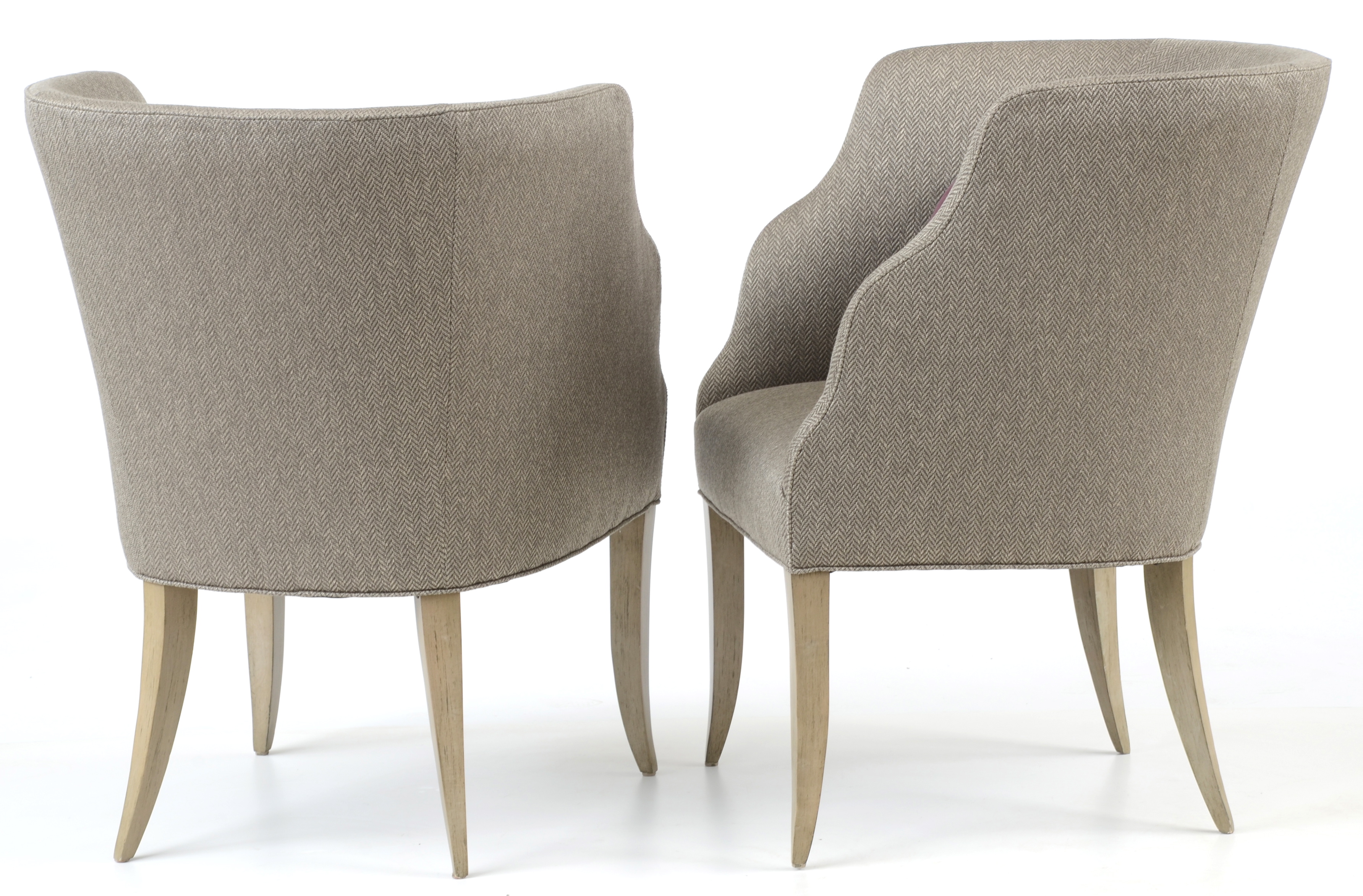 Herringbone Tweed Barrel Back Arm Chairs