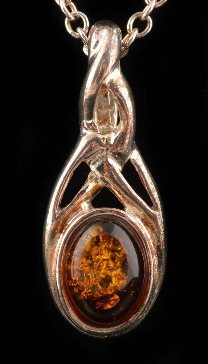 Sterling Silver and Amber Necklace and Earring Set