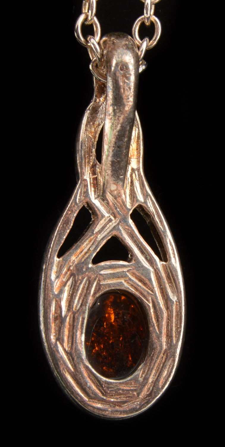 Sterling Silver and Amber Necklace and Earring Set