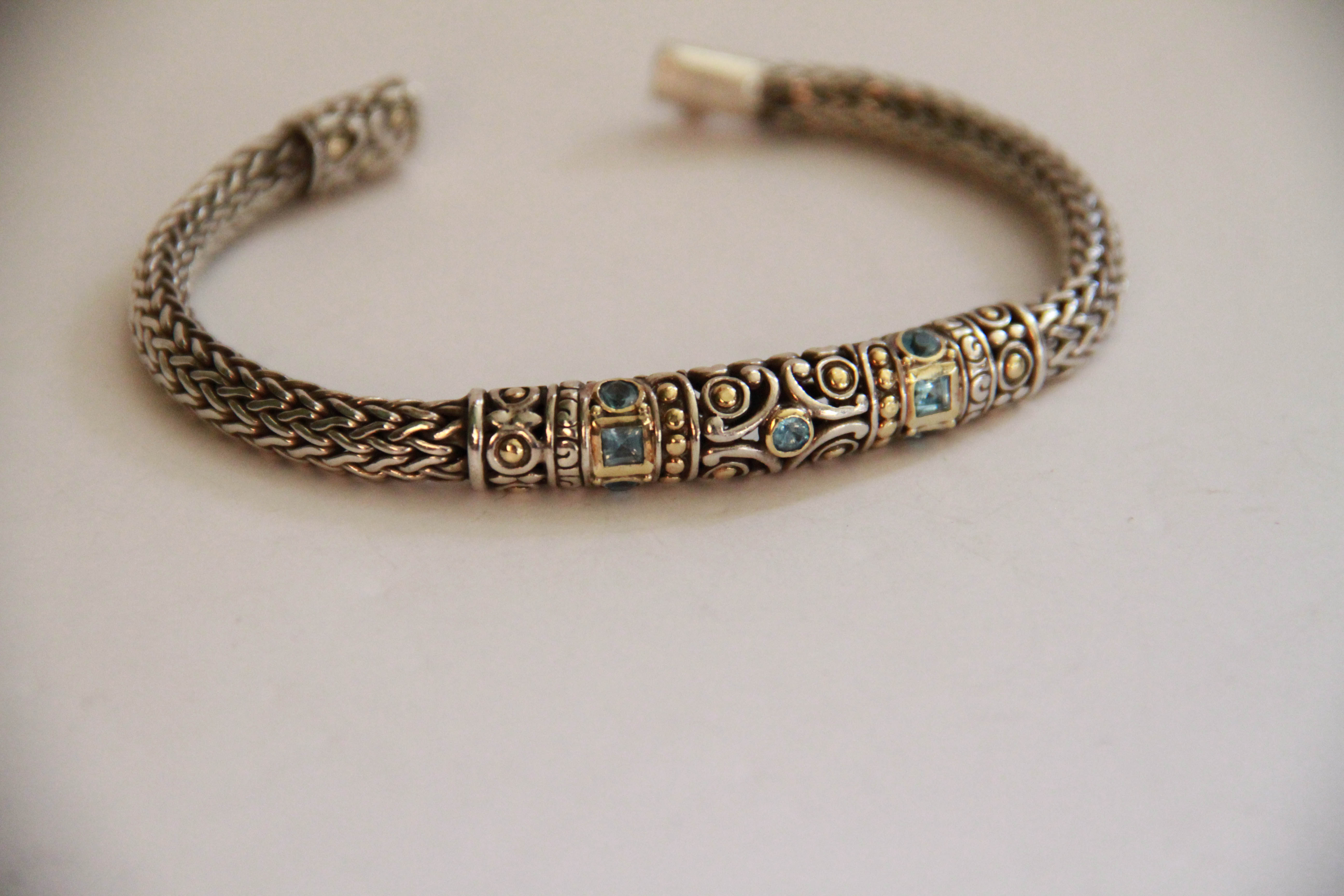 John Hardy 18K and Sterling Silver Bracelet With Gem Stones