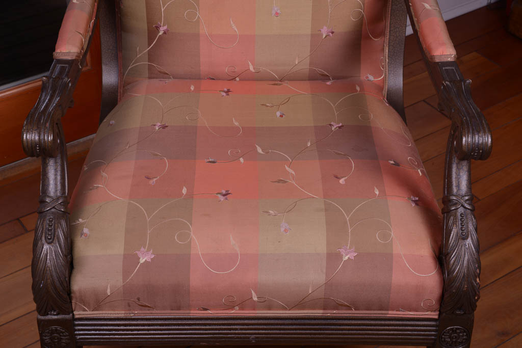 Upholstered Wood Carved Armchair with Vintage Frame