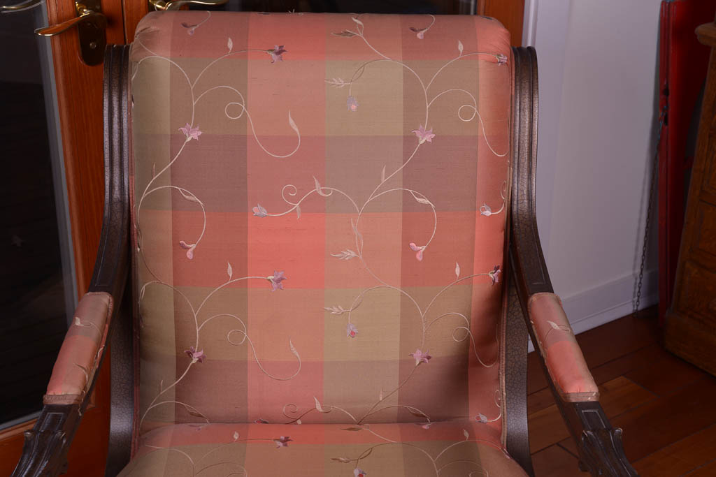 Upholstered Wood Carved Armchair with Vintage Frame