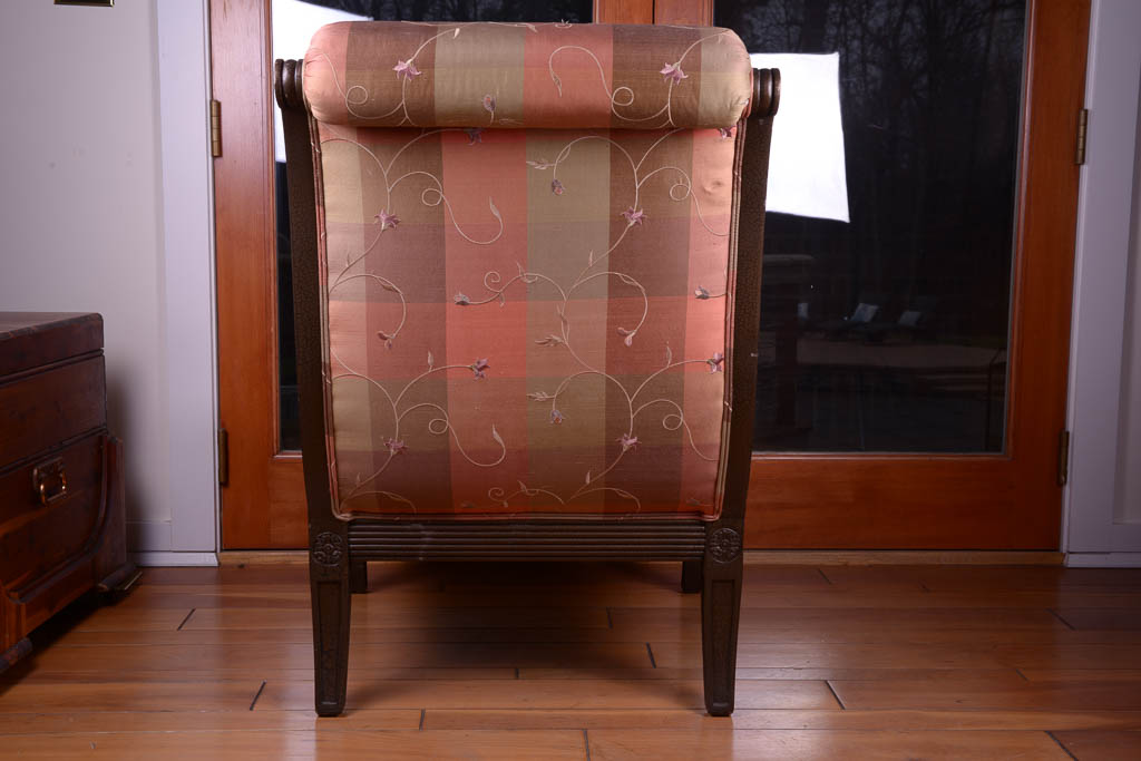 Upholstered Wood Carved Armchair with Vintage Frame