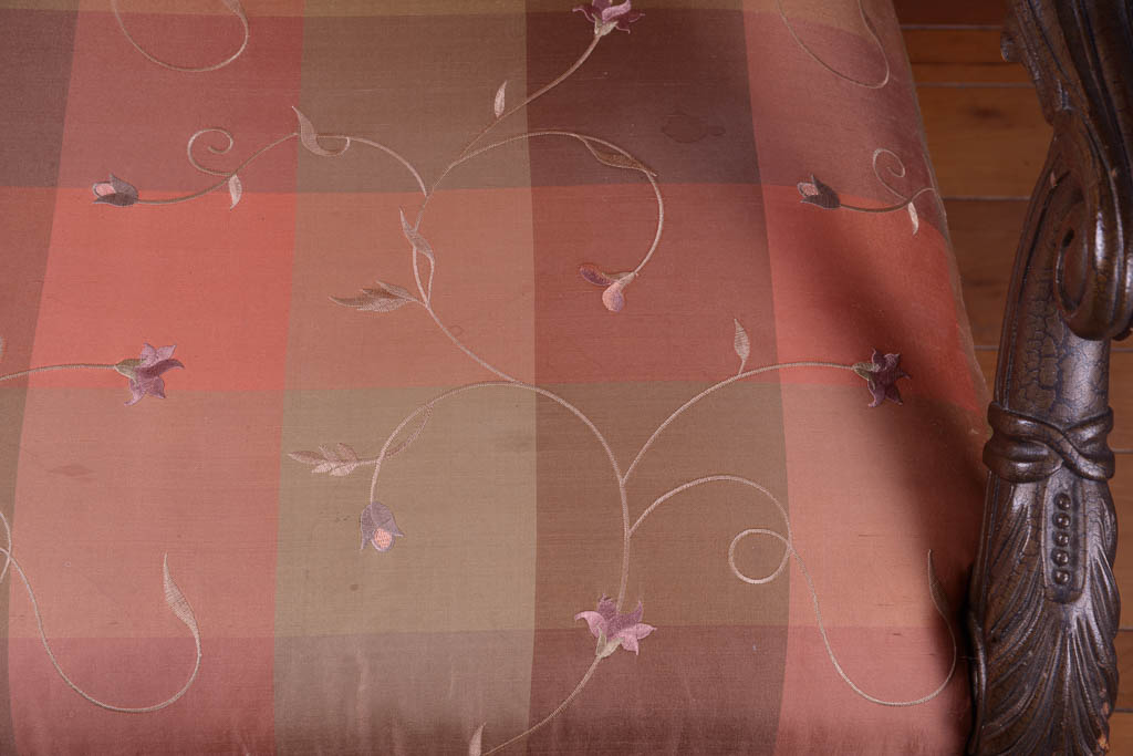 Upholstered Wood Carved Armchair with Vintage Frame