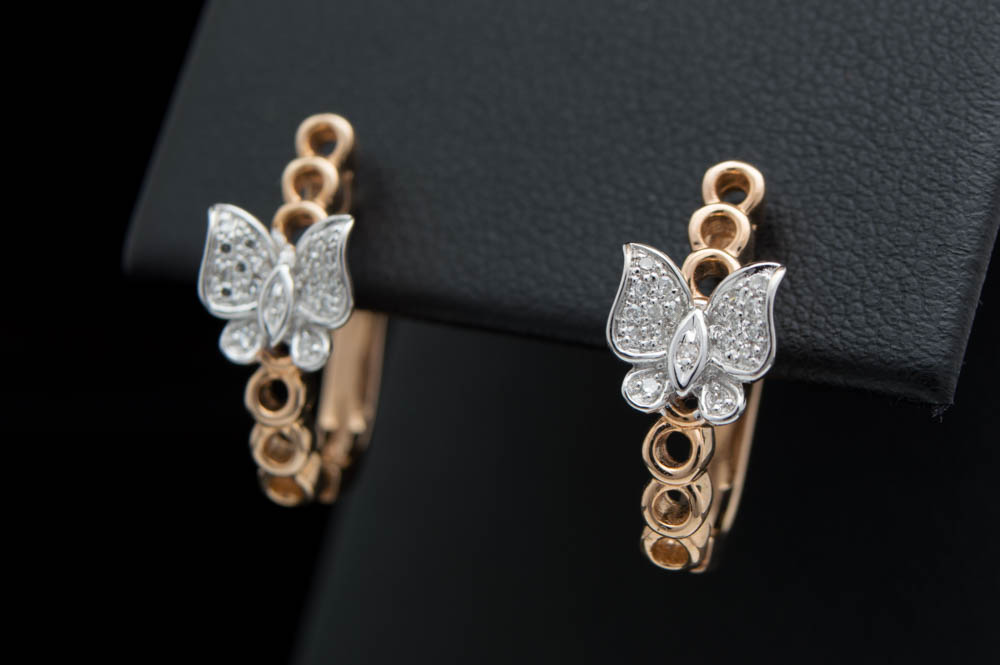 14K Two-Tone Gold and Diamond Butterfly Earrings