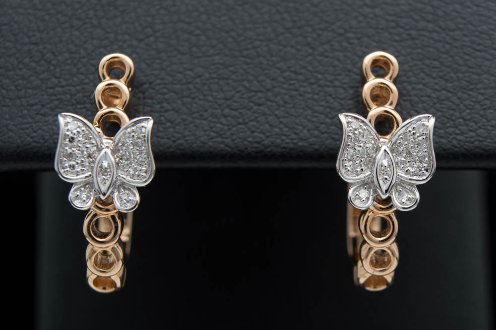 14K Two-Tone Gold and Diamond Butterfly Earrings