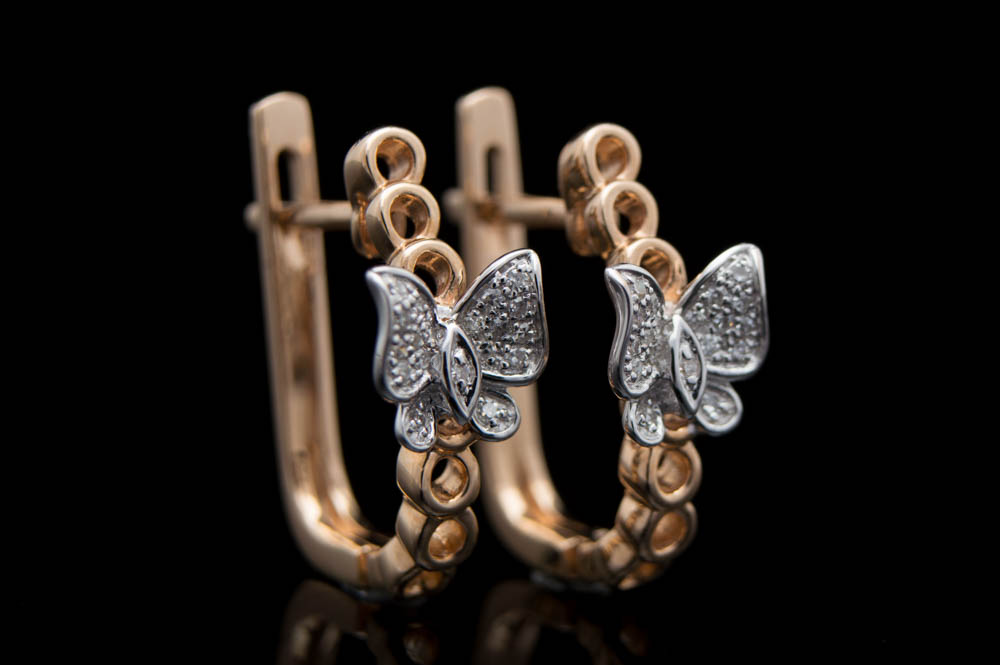 14K Two-Tone Gold and Diamond Butterfly Earrings
