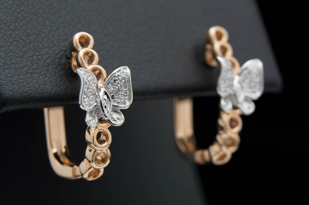 14K Two-Tone Gold and Diamond Butterfly Earrings