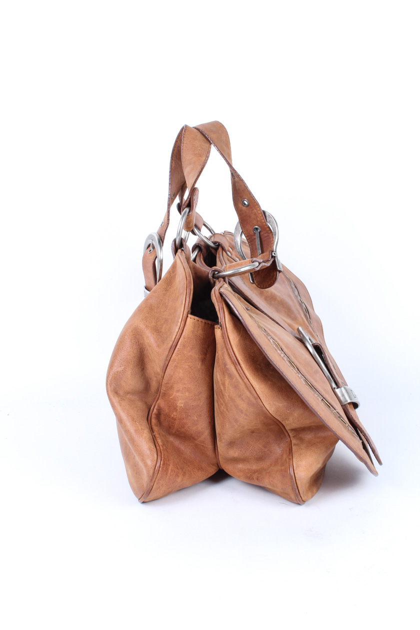 Christian Dior Large Brown Leather Gaucho Double Saddle Bag