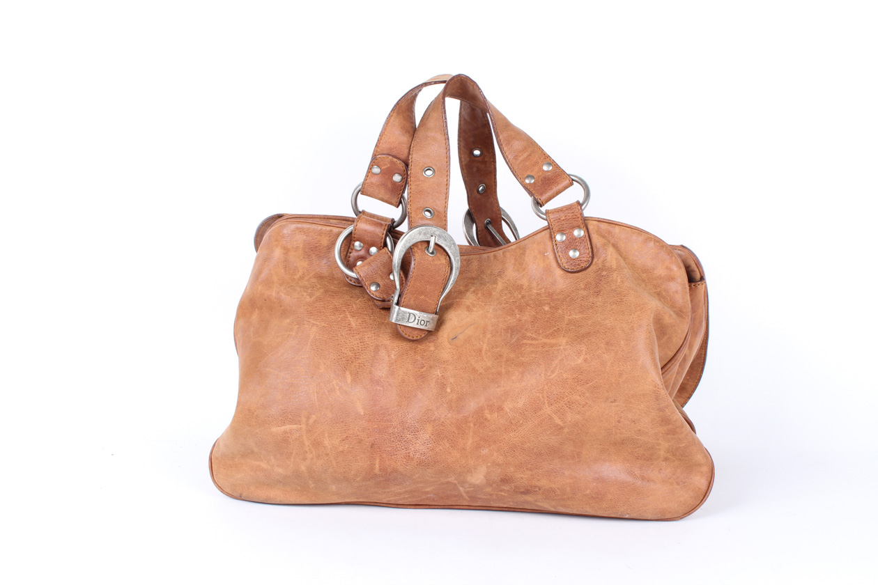 Christian Dior Large Brown Leather Gaucho Double Saddle Bag