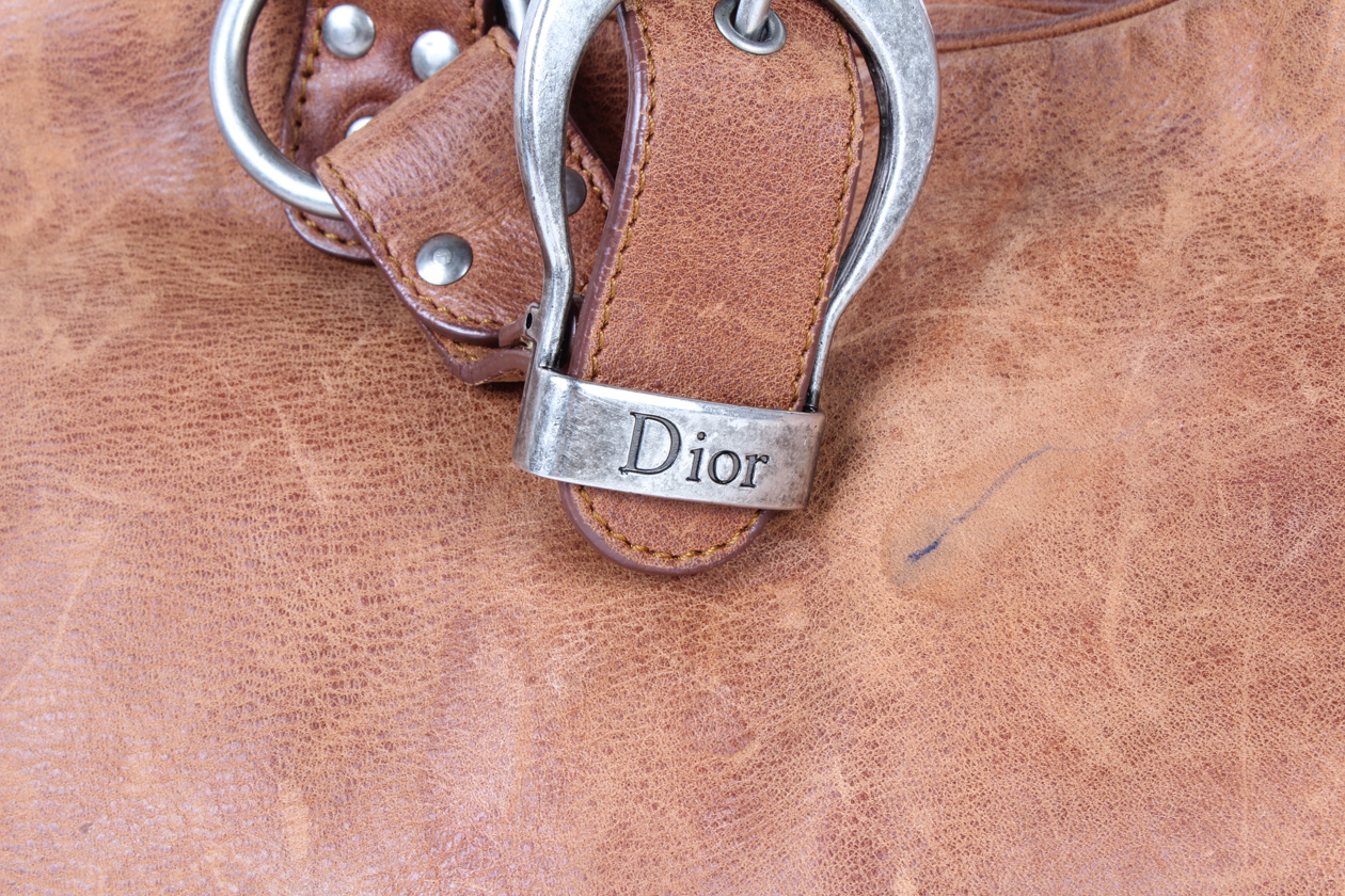 Christian Dior Large Brown Leather Gaucho Double Saddle Bag