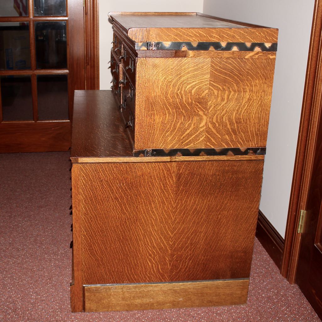 Two Vintage Stacking Oak Flat File Cabinets