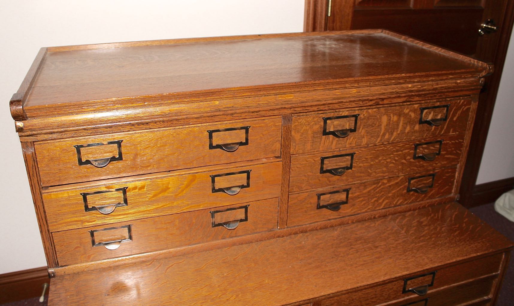 Two Vintage Stacking Oak Flat File Cabinets