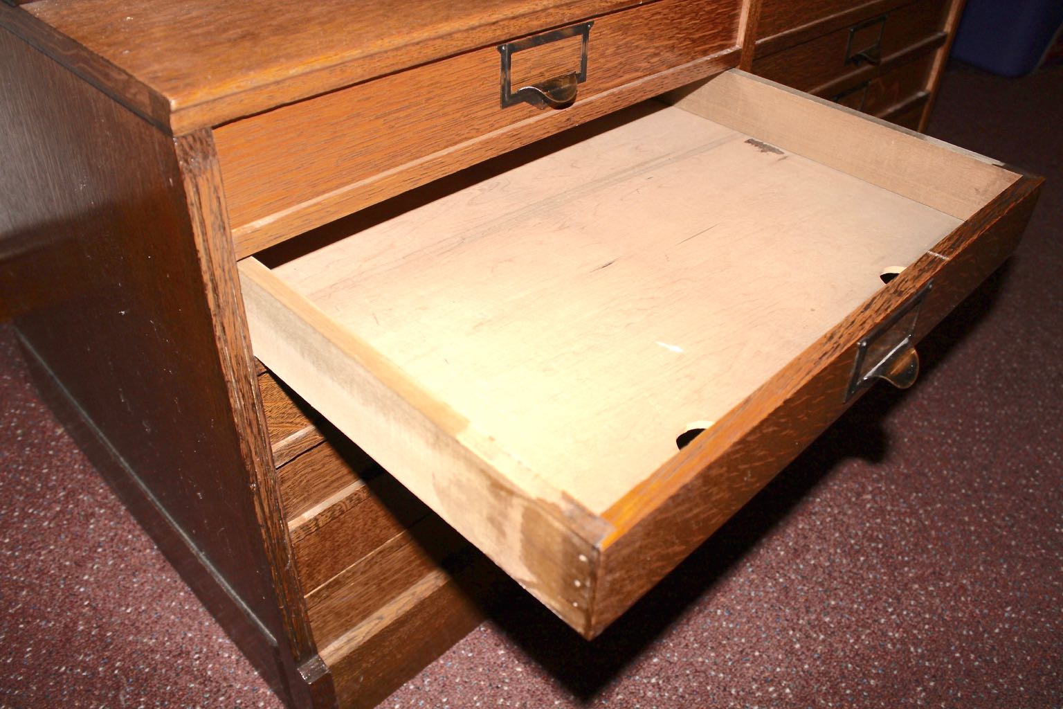 Two Vintage Stacking Oak Flat File Cabinets
