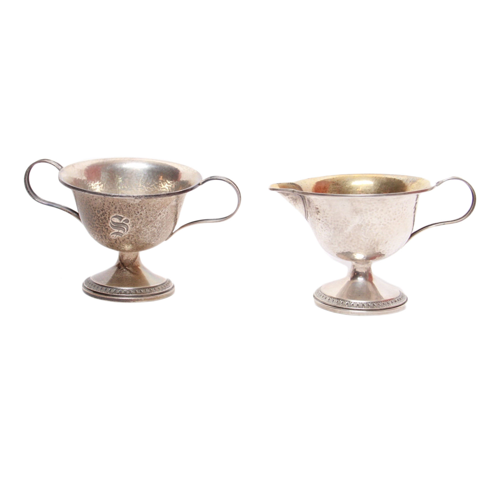 Webster Co. Weighted Sterling Hammered Creamer and Sugar