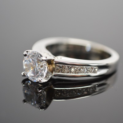 14K White Gold Cubic Zirconia and Princess Diamond Ring