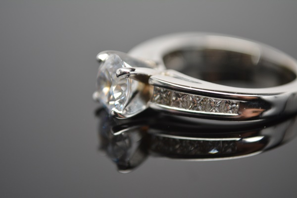 14K White Gold Cubic Zirconia and Princess Diamond Ring