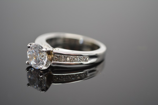 14K White Gold Cubic Zirconia and Princess Diamond Ring