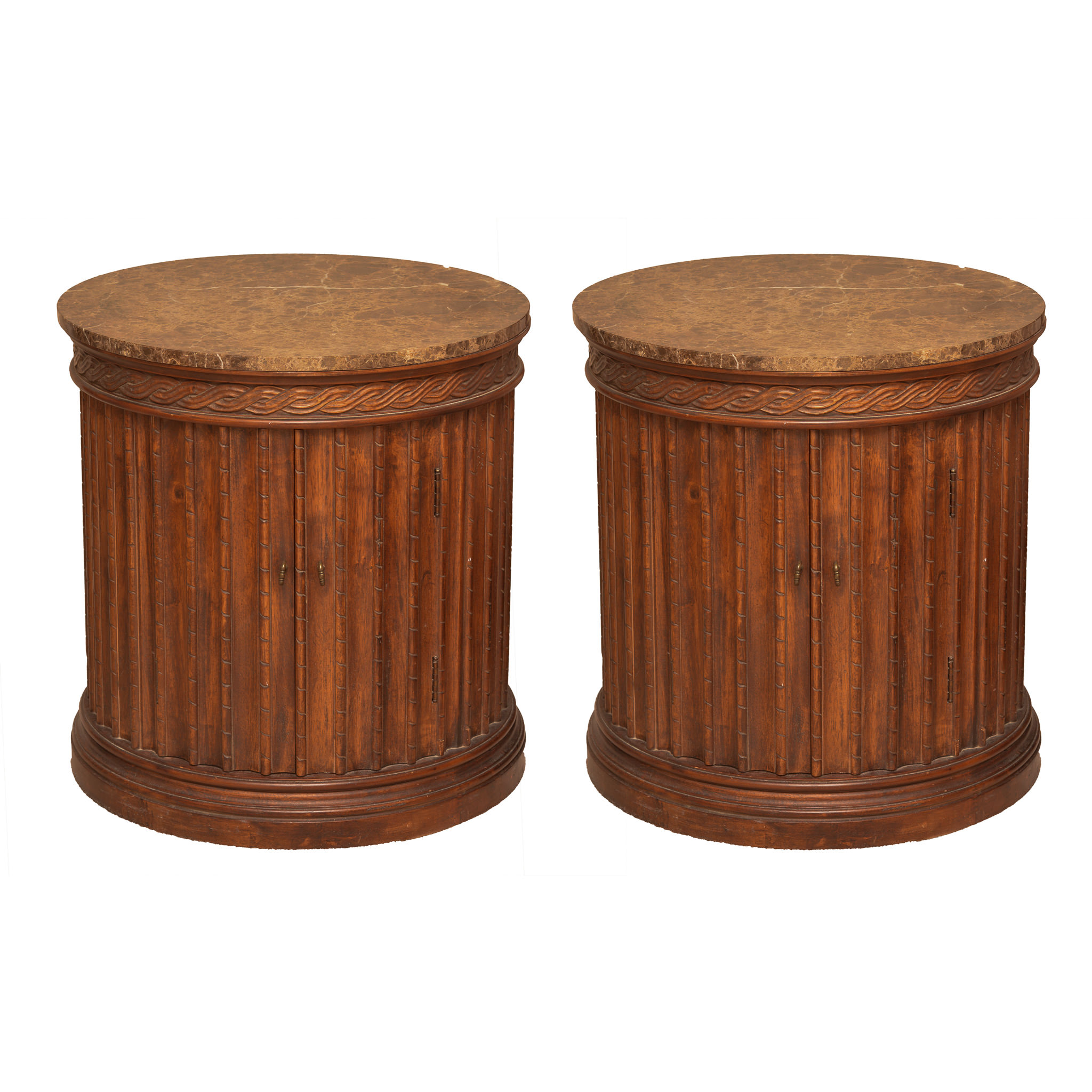 Two Neoclassical Style Marble Top Nightstands