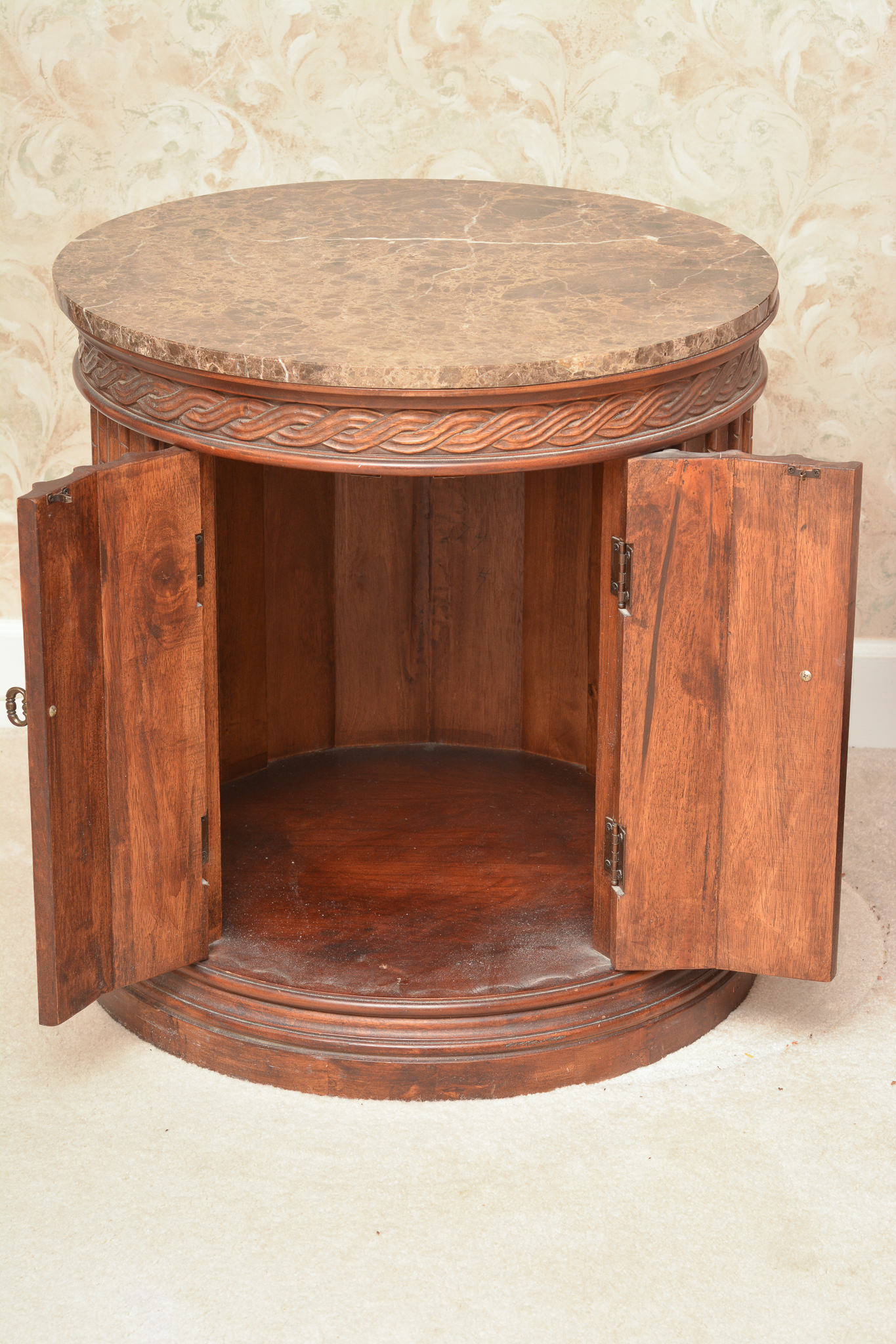 Two Neoclassical Style Marble Top Nightstands