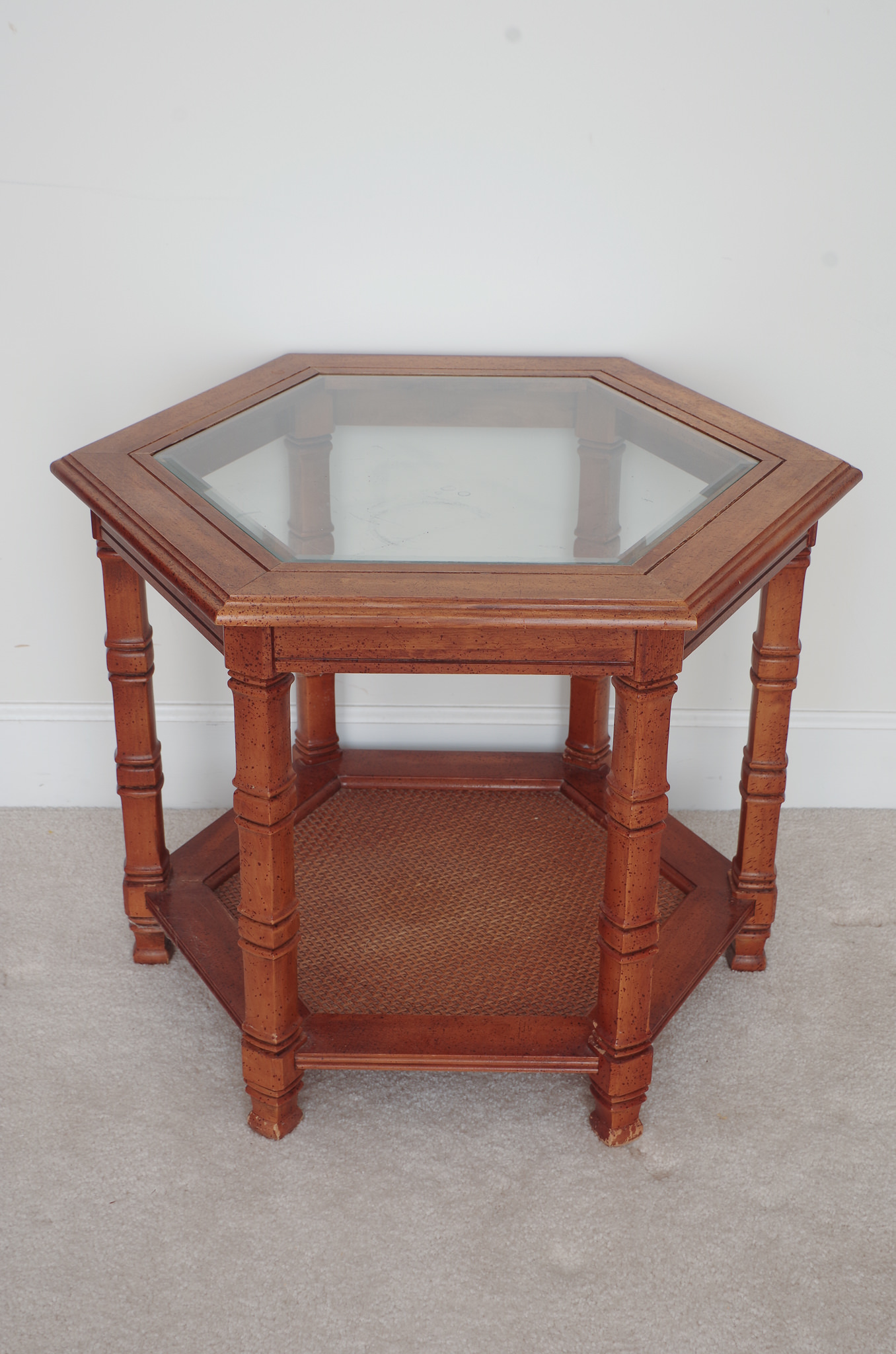 Caned Chairs with Glass Table