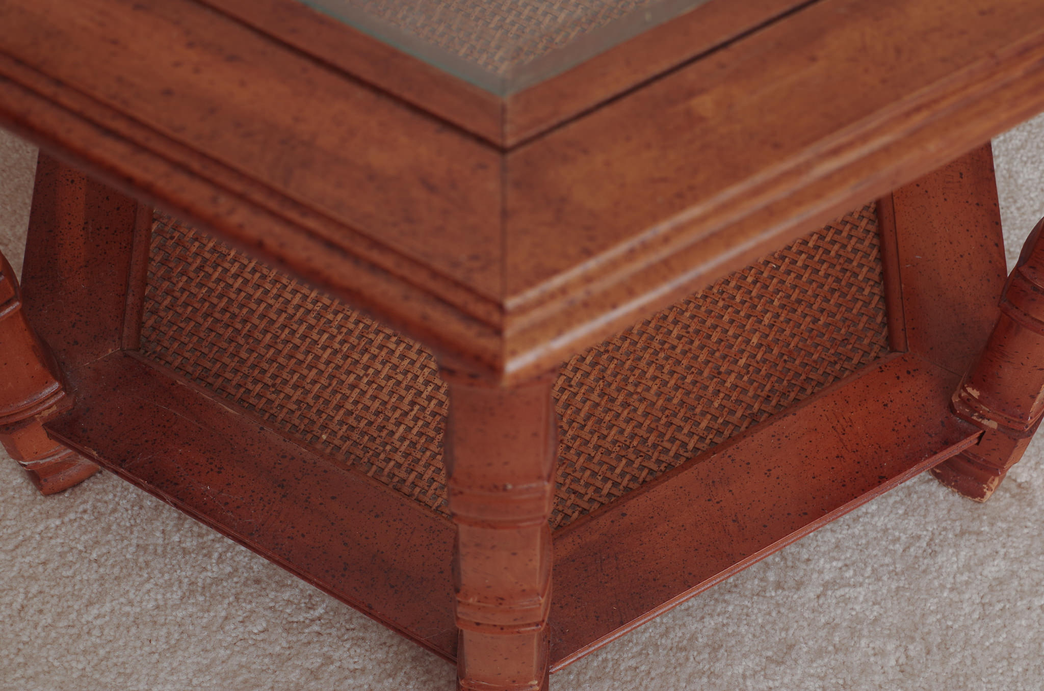 Caned Chairs with Glass Table