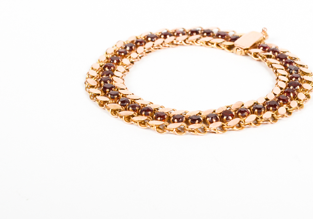 14K Yellow Gold Garnet Flat Link Bracelet