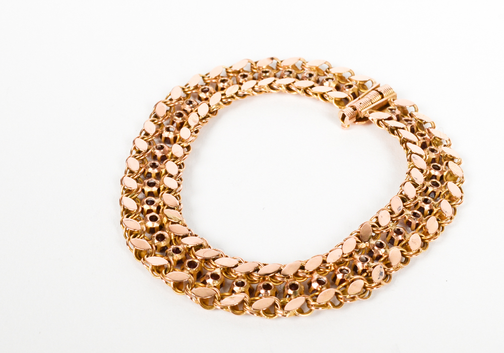 14K Yellow Gold Garnet Flat Link Bracelet