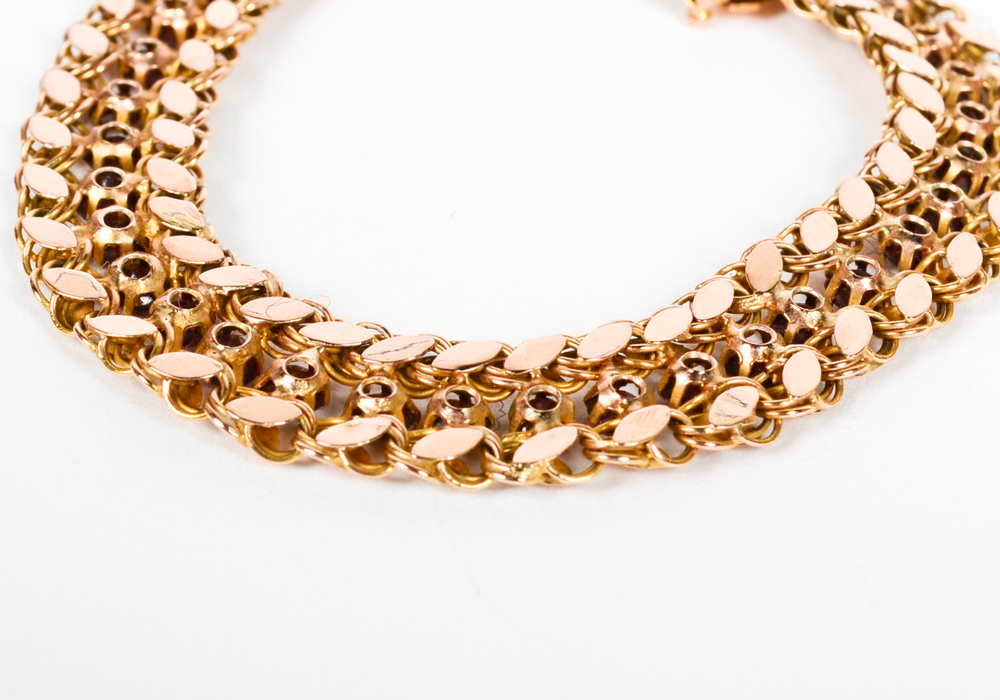 14K Yellow Gold Garnet Flat Link Bracelet