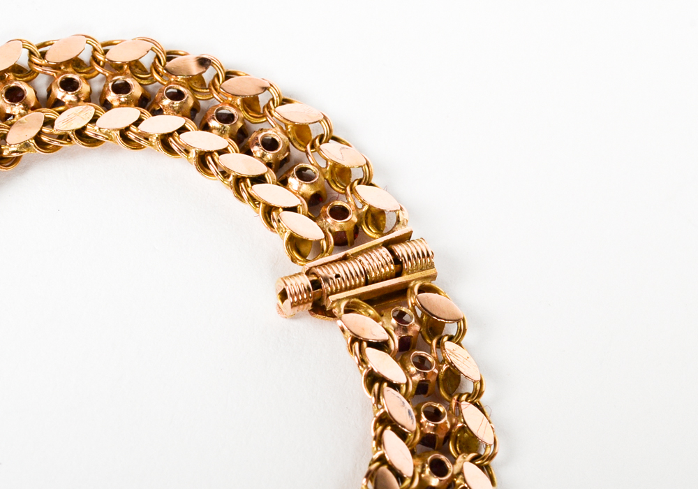 14K Yellow Gold Garnet Flat Link Bracelet