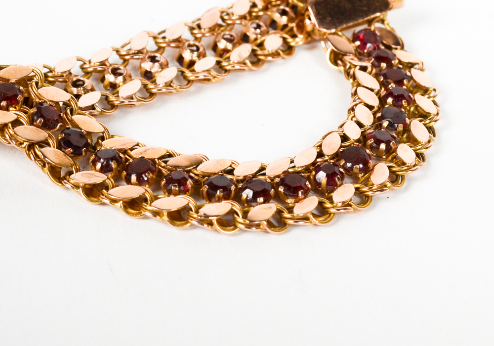14K Yellow Gold Garnet Flat Link Bracelet