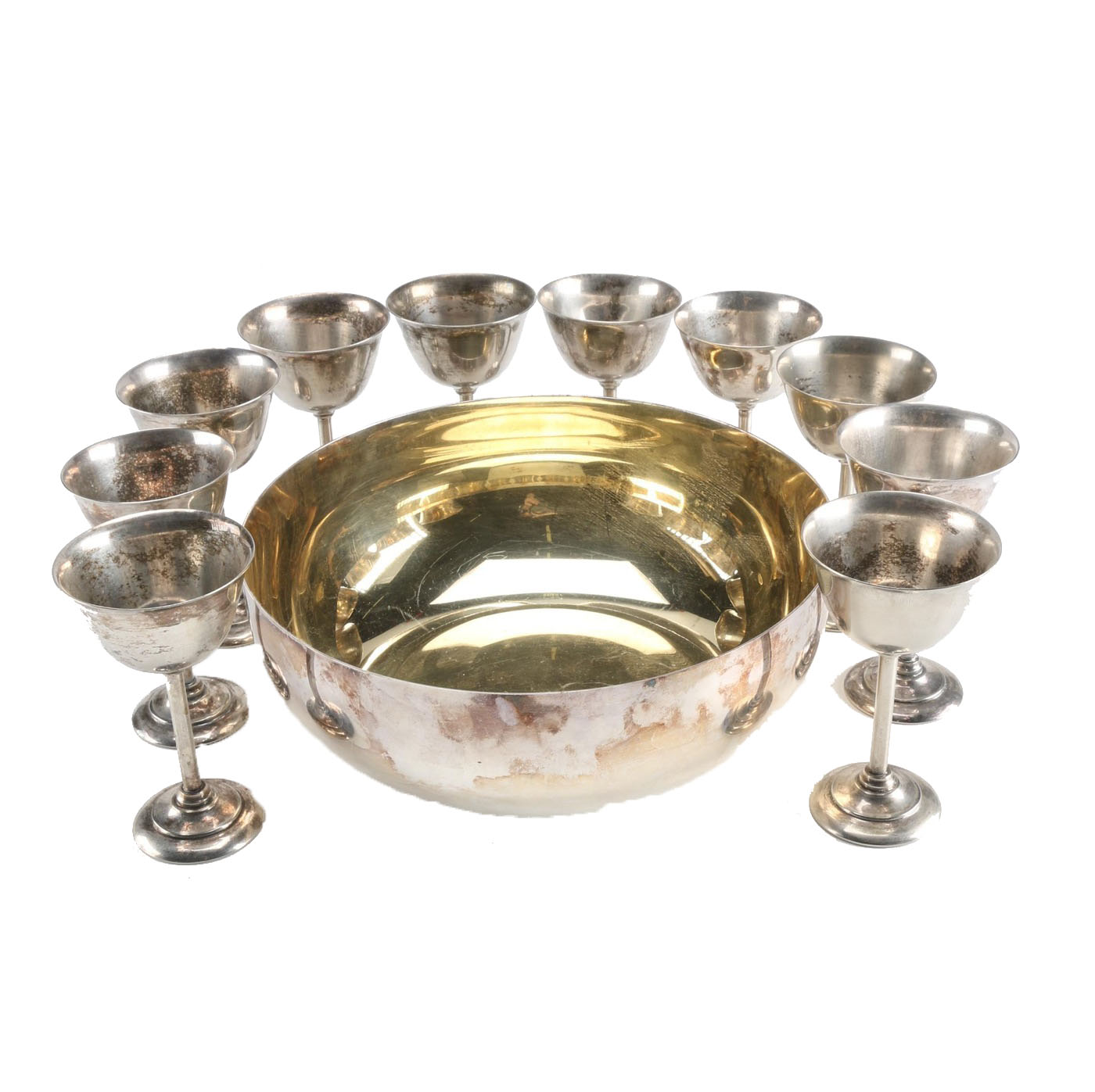 Silver Plated Punch Bowl and Goblet Set