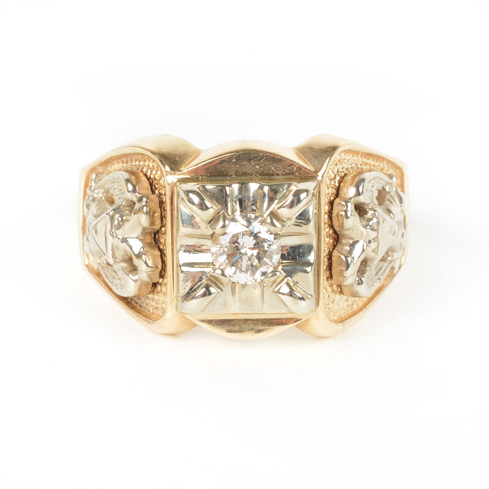10K Yellow Gold Men's Masonic Diamond Ring