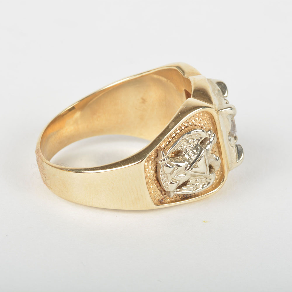 10K Yellow Gold Men's Masonic Diamond Ring