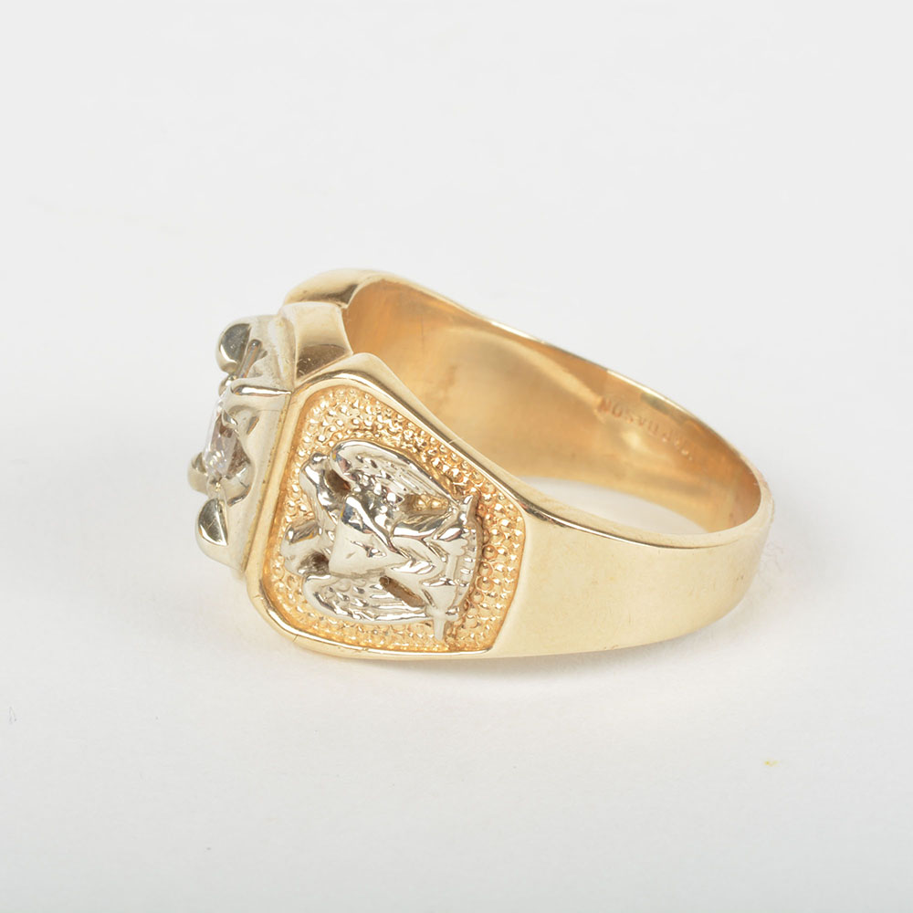 10K Yellow Gold Men's Masonic Diamond Ring