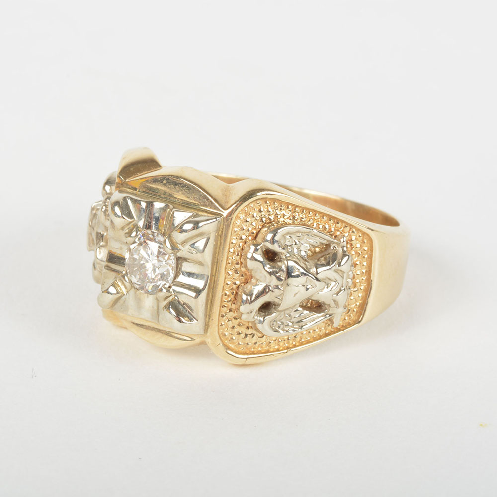 10K Yellow Gold Men's Masonic Diamond Ring