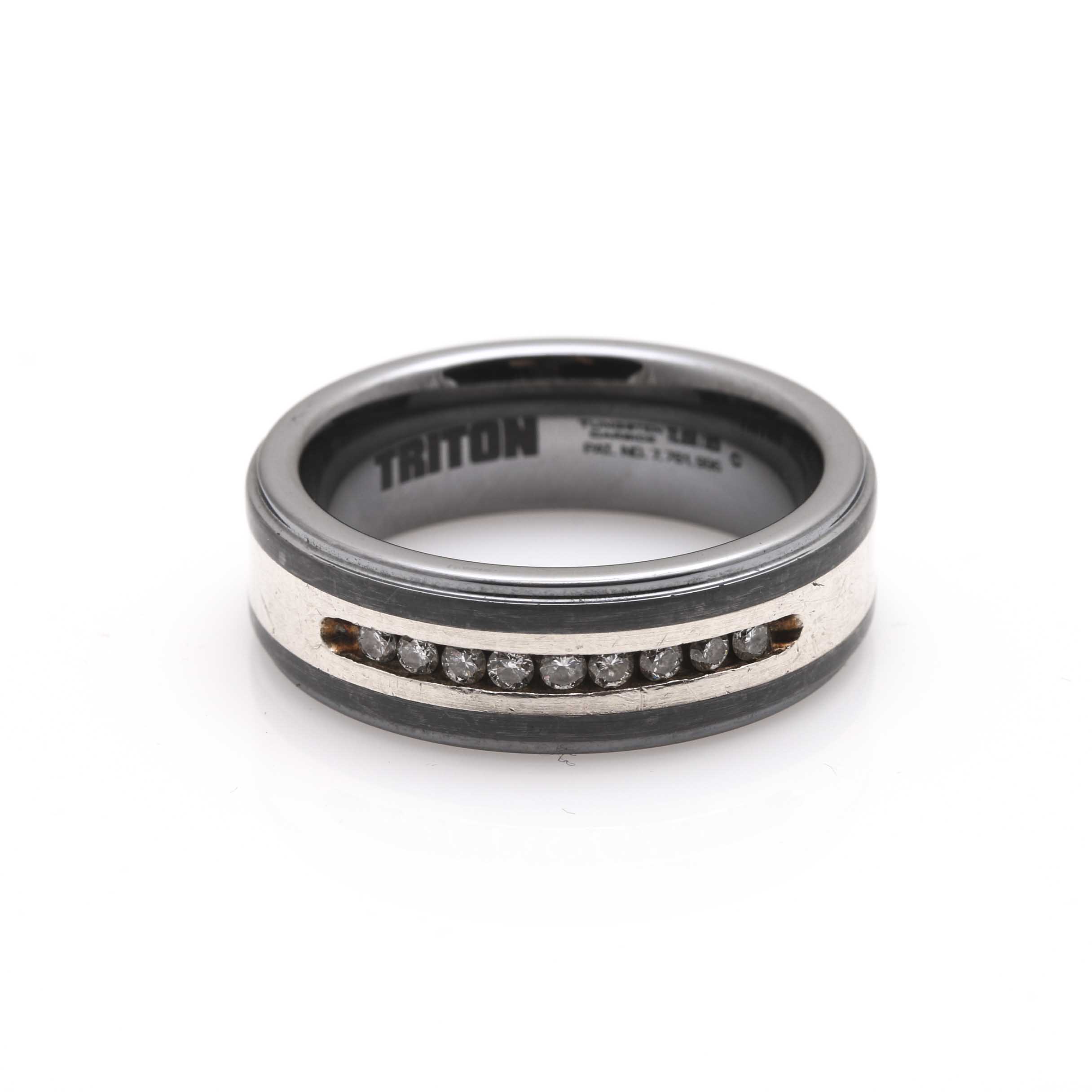 Tungsten and Sterling Silver Diamond Band