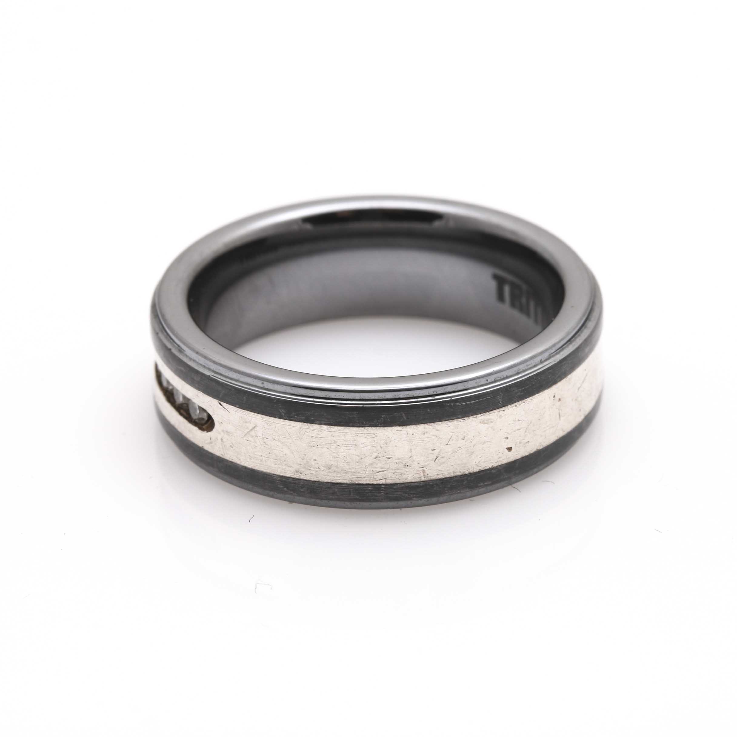 Tungsten and Sterling Silver Diamond Band