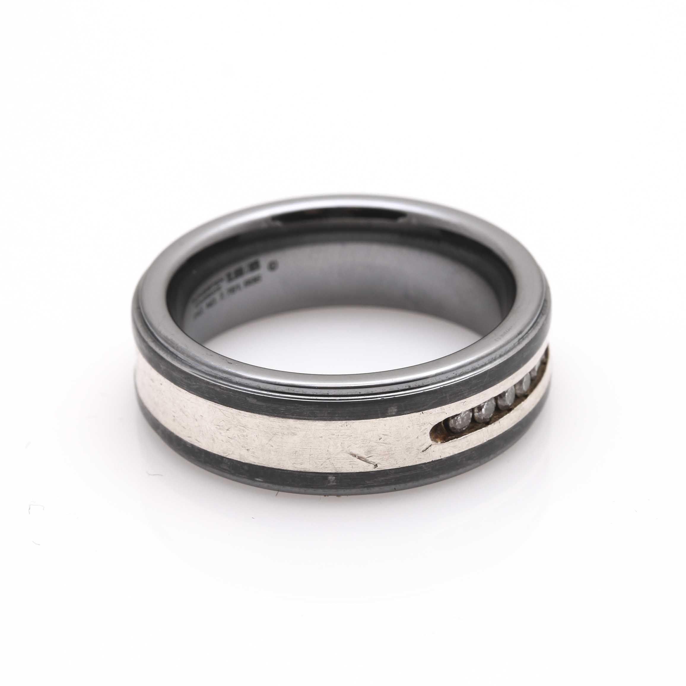 Tungsten and Sterling Silver Diamond Band
