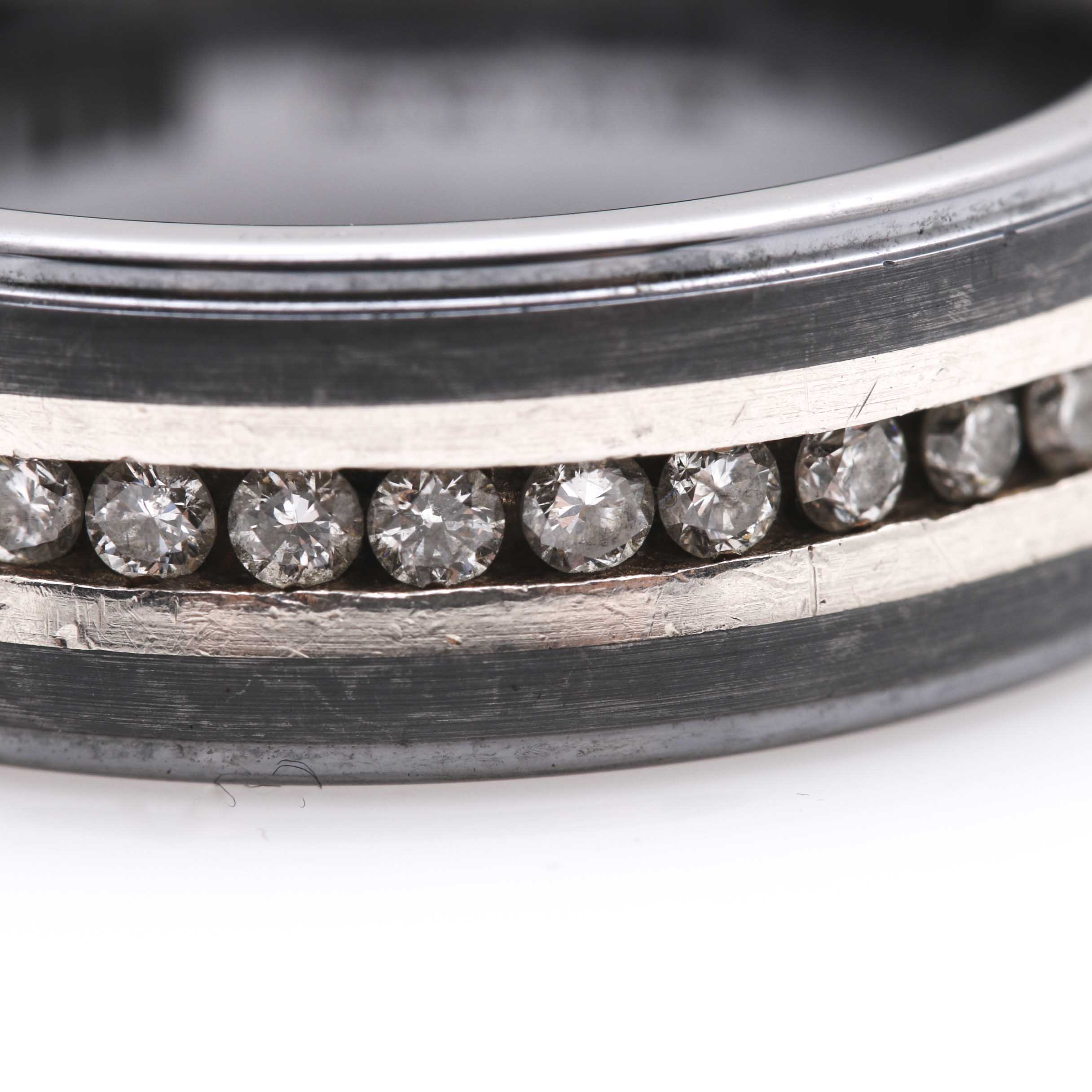 Tungsten and Sterling Silver Diamond Band