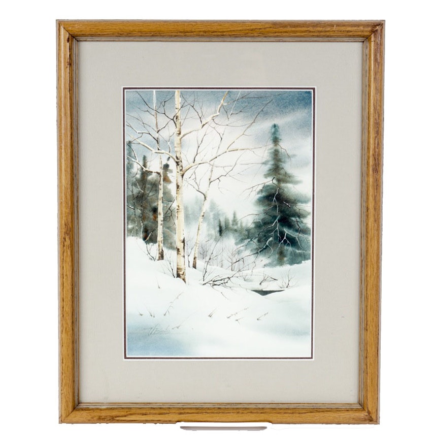 Vicki J. Barton Original Watercolor Painting, "Snow Bound"