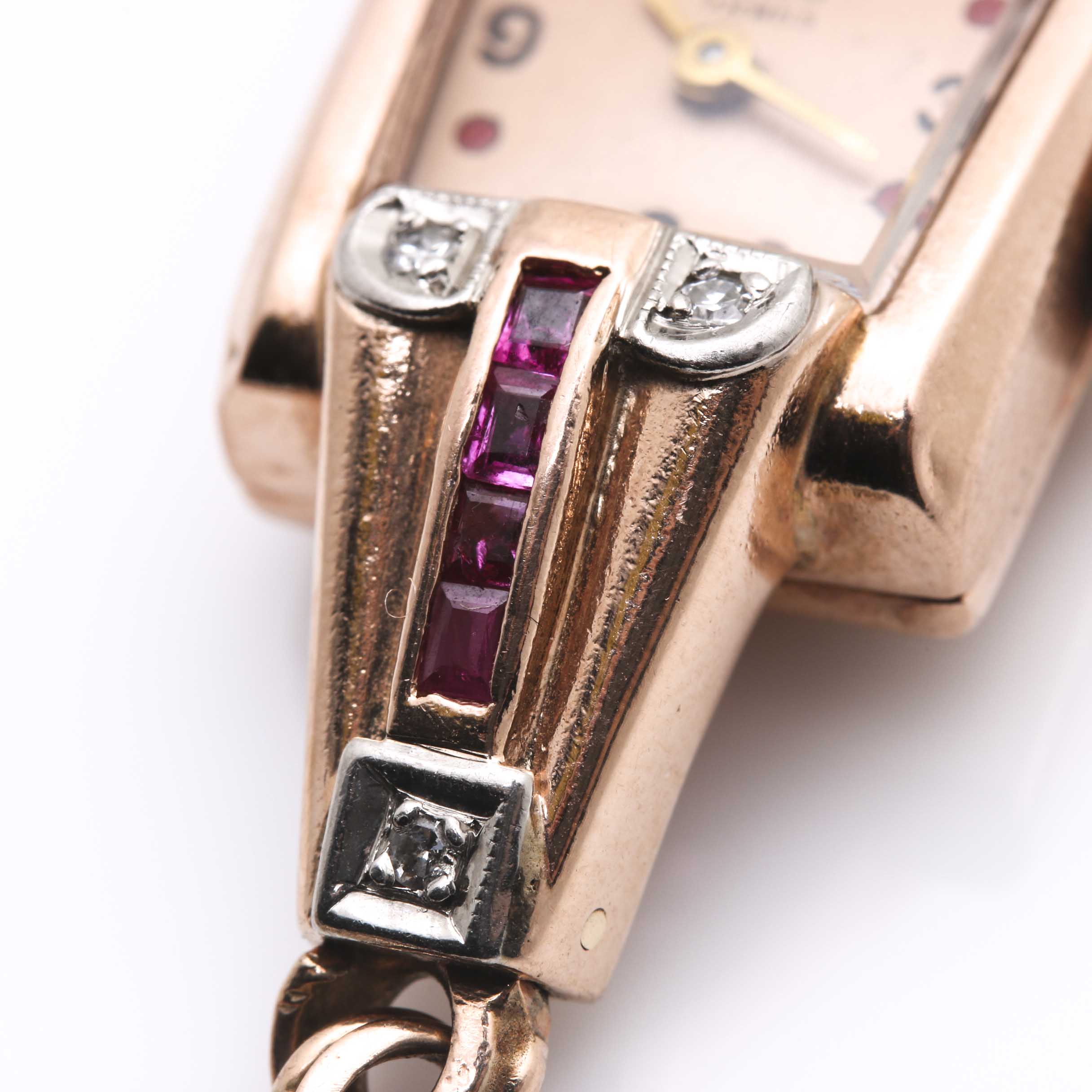 Vintage Women's Rima 14K Rose Gold Diamond and Ruby Watch